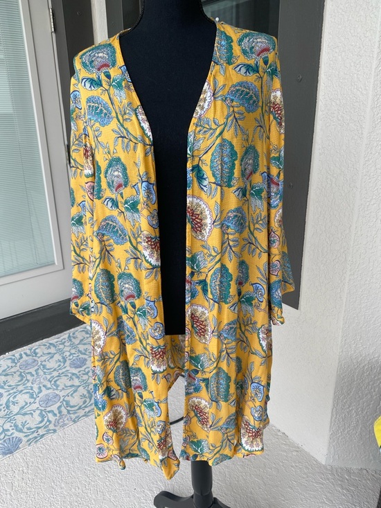 Haute Hippie Accessories - Haute Hippie Yellow Floral Open-Front Kimono Cardigan